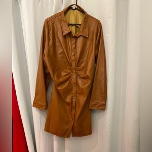 brown pleather fleece lined mini dress